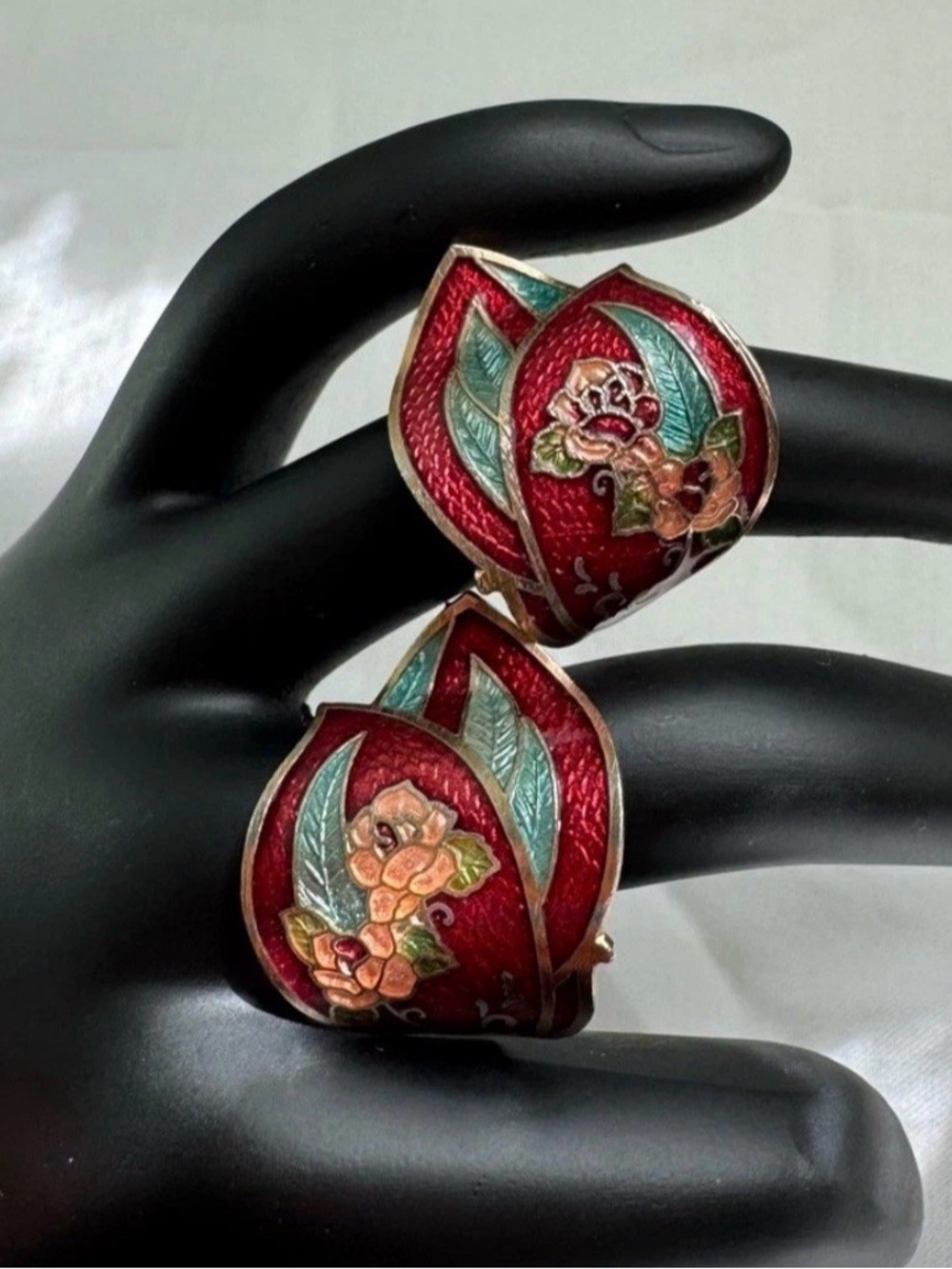 Earrings Red Floral Enamel Cloisonne Earrings